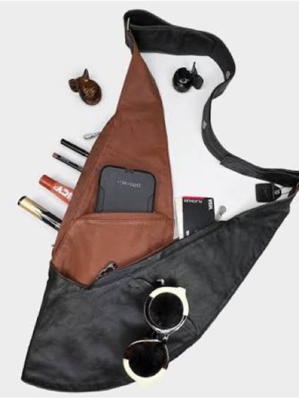 Sash Black/Brown Reversible Leather Purse Bag